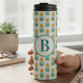 Monogram Turquoise en Gouden Glitter Ananas Thermosbeker