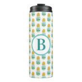 Monogram Turquoise en Gouden Glitter Ananas Thermosbeker (Voorkant)