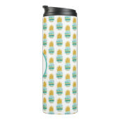 Monogram Turquoise en Gouden Glitter Ananas Thermosbeker (Geroteerd rechts)