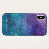 Monogram Turquoise en Green Lotus Flower Case-Mate iPhone Case (Achterkant (horizontaal))