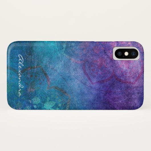 Monogram Turquoise en Green Lotus Flower Case-Mate iPhone Case (Achterkant (horizontaal))