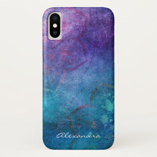 Monogram Turquoise en Green Lotus Flower Case-Mate iPhone Case (Achterkant)