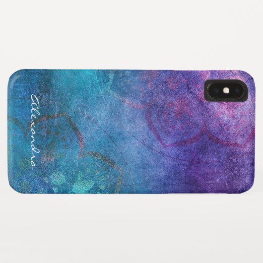 Monogram Turquoise en Green Lotus Flower Case-Mate iPhone Case (Achterkant (horizontaal))