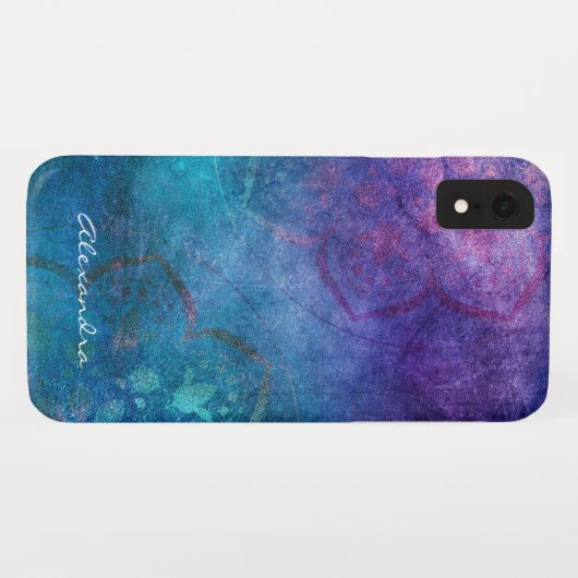 Monogram Turquoise en Green Lotus Flower Case-Mate iPhone Case (Achterkant (horizontaal))