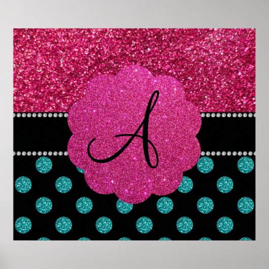 Monogram turquoise en roze polka dots poster (Voorkant)
