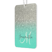 Monogram Turquoise en Silver Ombre Glitter Foto Luchtverfrisser (Links)
