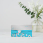Monogram Turquoise en Silver Place Cards Plaatskaartje (Staand voorkant)