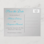 Monogram Turquoise en Silver Save the Date Kaart (Achterkant)