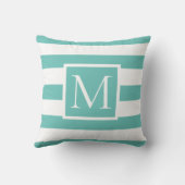 Monogram turquoise en wit gestreept kussen (Achterkant)