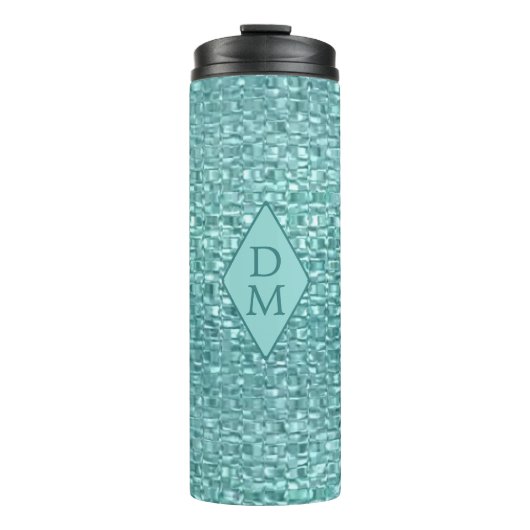 Monogram Turquoise Faux Glass Mosaic Thermosbeker (Voorkant)