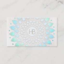 Monogram Turquoise Floral Lotus White Marble Visitekaartje