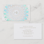 Monogram Turquoise Floral Lotus White Marble Visitekaartje (Voorkant / Achterkant)
