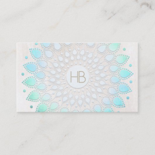 Monogram Turquoise Floral Lotus White Marble Visitekaartje (Voorkant)