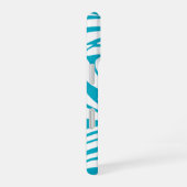 Monogram Turquoise Gestreepte Zebra Patroon Trendy iPhone 16 Hoesje (Rechterkant)