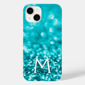 Monogram Turquoise Glitter Case-Mate iPhone Case (Achterkant)
