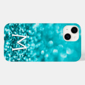 Monogram Turquoise Glitter Case-Mate iPhone Case (Achterkant (horizontaal))