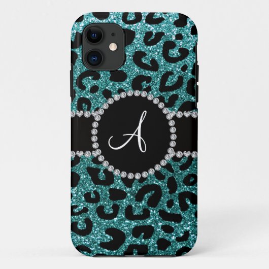 Monogram turquoise glitter cheetah patroon Case-Mate iPhone case (Achterkant)