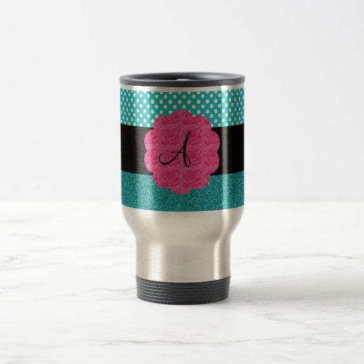 Monogram turquoise glitter reisbeker (Center)