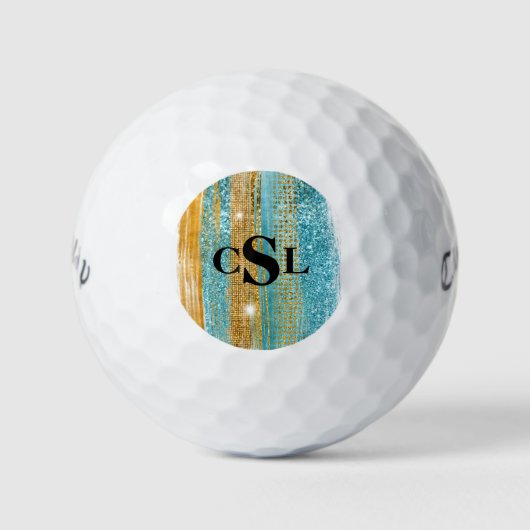 Monogram Turquoise Gold Glitter Elegant Chic Girly Golfballen (Voorkant)