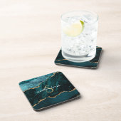 Monogram Turquoise Goud Agaat Geode Bier Onderzetter (Rechterzijde)