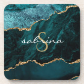 Monogram Turquoise Goud Agaat Geode Bier Onderzetter (Voorkant)
