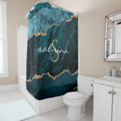 Monogram Turquoise Goud Agaat Geode Douchegordijn (In situ)