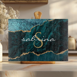 Monogram Turquoise Goud Agaat Geode Snijplank