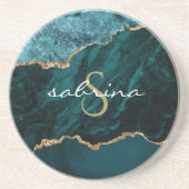 Monogram Turquoise Goud Agaat Geode Zandsteen Onderzetter (Voorkant)