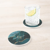 Monogram Turquoise Goud Agaat Geode Zandsteen Onderzetter (Zijkant)