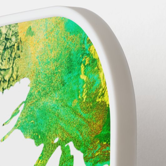 Monogram Turquoise Green Blue Splatter Waterverf Pickleball Paddle (Links Detail)