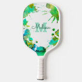 Monogram Turquoise Groen Blauw Spatten Waterverf Pickleball Paddle (Achterkant)