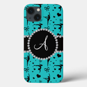 Monogram turquoise gymnastiek hartenbogen iPhone 13 hoesje