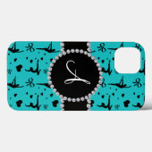 Monogram turquoise gymnastiek hartenbogen Case-Mate iPhone case (Achterkant (horizontaal))