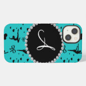 Monogram turquoise gymnastiek hartenbogen iPhone hoesje (Achterkant horizontaal)