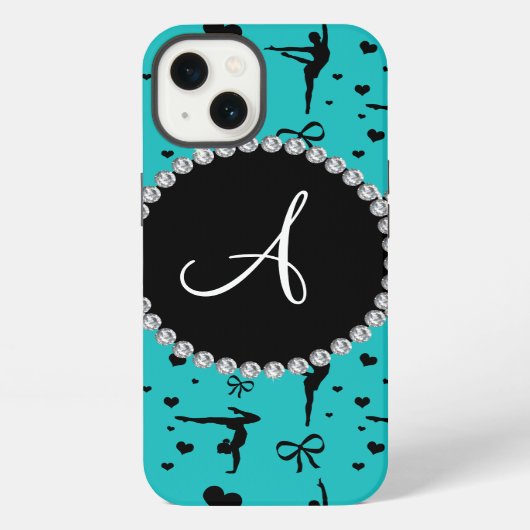 Monogram turquoise gymnastiek hartenbogen iPhone hoesje (Achterkant)