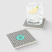 Monogram Turquoise Houndstooth Marmer Stenen Onderzetter (Zijkant)