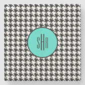 Monogram Turquoise Houndstooth Marmer Stenen Onderzetter (Voorkant)