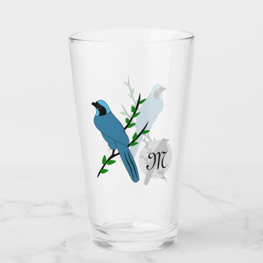 Monogram Turquoise Jay Bird Glas (Achterkant)