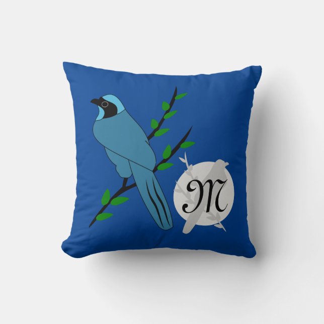  Monogram Turquoise Jay Bird Kussen (Voorkant)