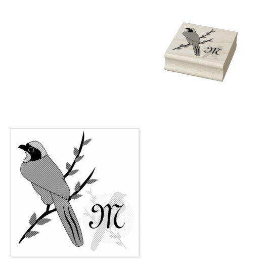  Monogram Turquoise Jay Bird Rubberstempel (Gestempeld)