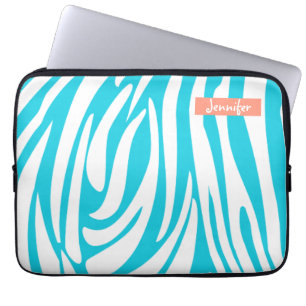 Monogram Turquoise Kleur Gestreept Zebra Patroon Laptop Sleeve