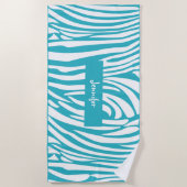 Monogram Turquoise Kleur Gestreept Zebra Patroon Strandlaken (Voorkant)