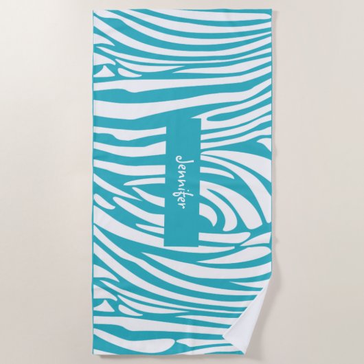 Monogram Turquoise Kleur Gestreept Zebra Patroon Strandlaken (Voorkant)