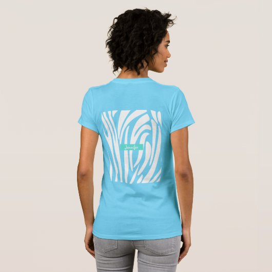 Monogram Turquoise Kleur Gestreept Zebra Patroon T-shirt (Achterkant volledig)