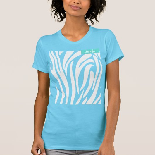 Monogram Turquoise Kleur Gestreept Zebra Patroon T-shirt (Voorkant)