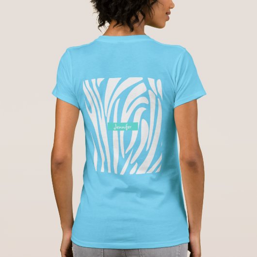 Monogram Turquoise Kleur Gestreept Zebra Patroon T-shirt (Achterkant)