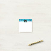 Monogram turquoise leaf botanisch patroon modern post-it® notes (Op bureau)