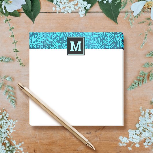 Monogram turquoise leaf botanisch patroon modern post-it® notes
