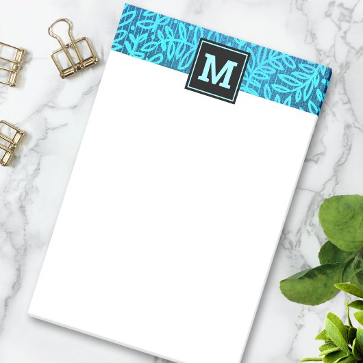 Monogram turquoise leaf botanisch patroon vet post-it® notes