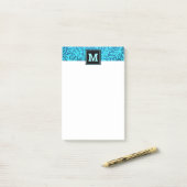 Monogram turquoise leaf botanisch patroon vet post-it® notes (Op bureau)